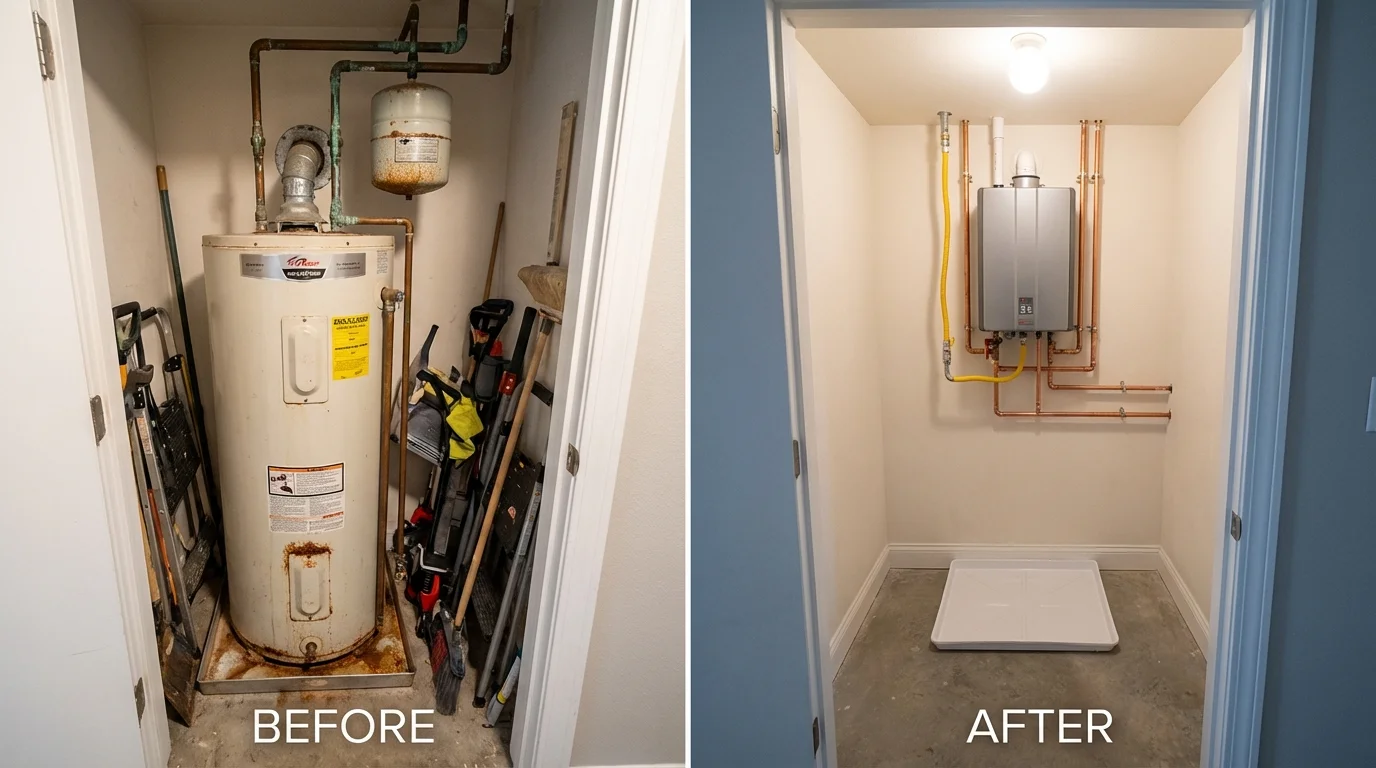 Tank water heater versus wall-mounted tankless unit comparison for Hampton, NH homeowners