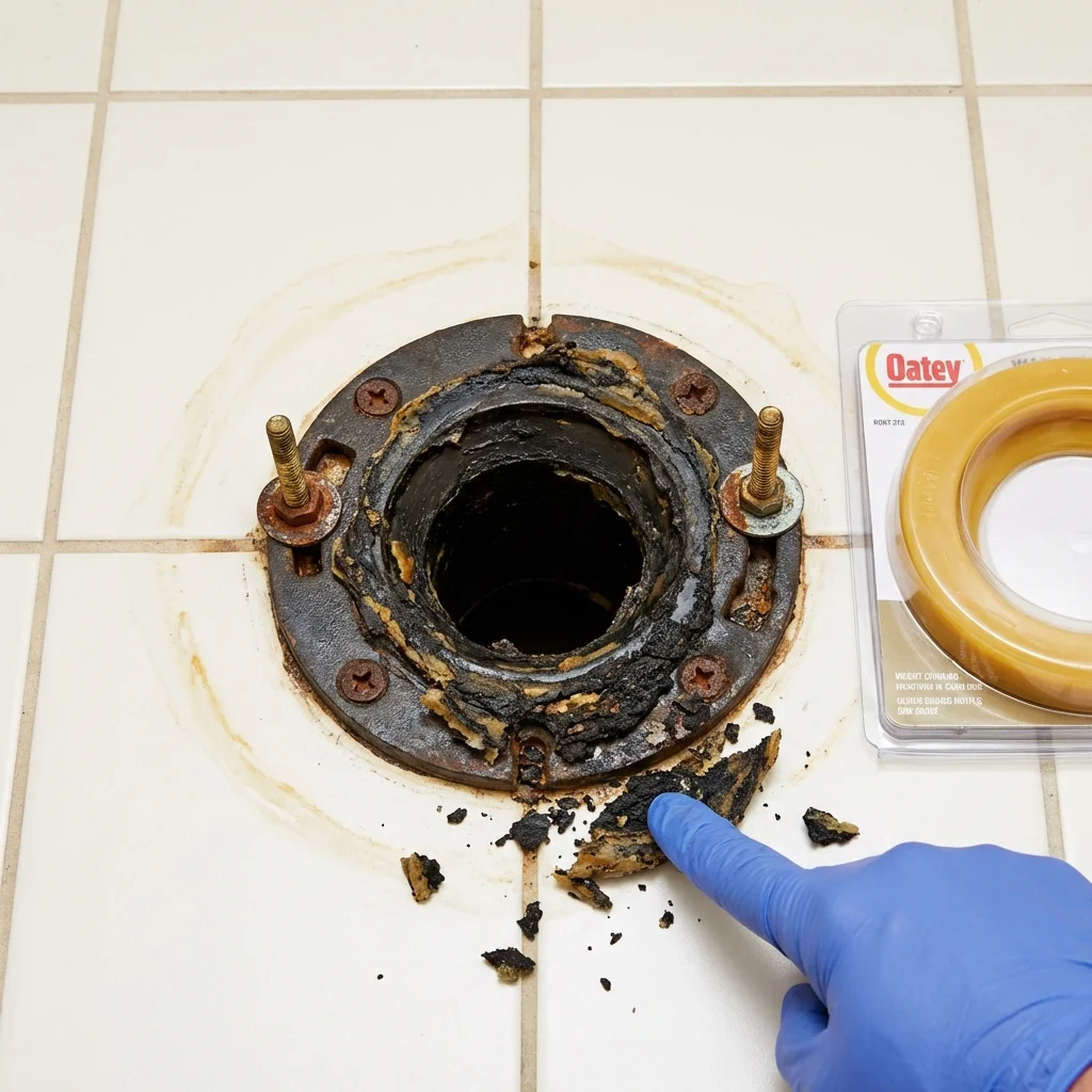 Failed wax ring showing water seepage at the base of a toilet in a Hampton, NH home
